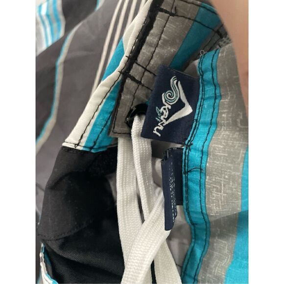 KAKU SURF Men's Quick Dry Lightweight UPF 50+ ECHO Striped Black Swim Trunks 34 - Picture 4 of 5